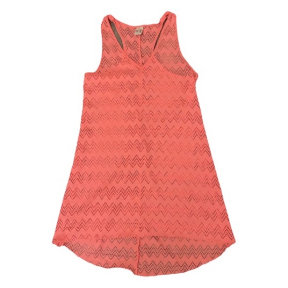 ARIZONA‎ JEAN CO. NEON CORAL CROCHET HI-LOW TUNIC SMALL-EUC